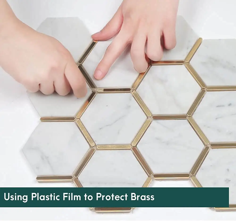 Hexagon Mosaic Tile with Brass Inlay Marble Mosaic New Design Tile Carrara High Quality Black White Marble Mosaic
