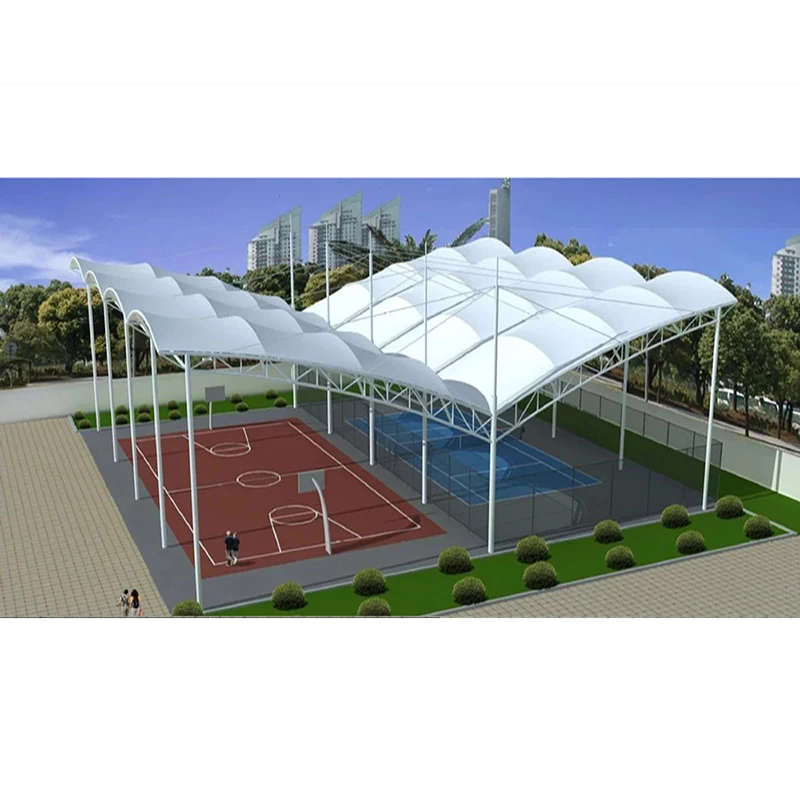 Outdoor PDVF roof cover tennis court tent canopy sport sun shade fabric roof tensile steel membrane structure canopy for stadium