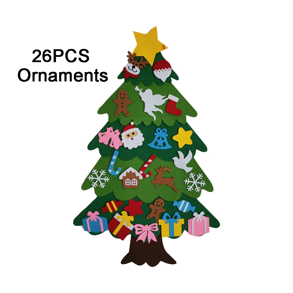 Hot Sell  Felt Hanging Christmas Tree With 26pcs Ornaments and LED Light for Home Kids Gift