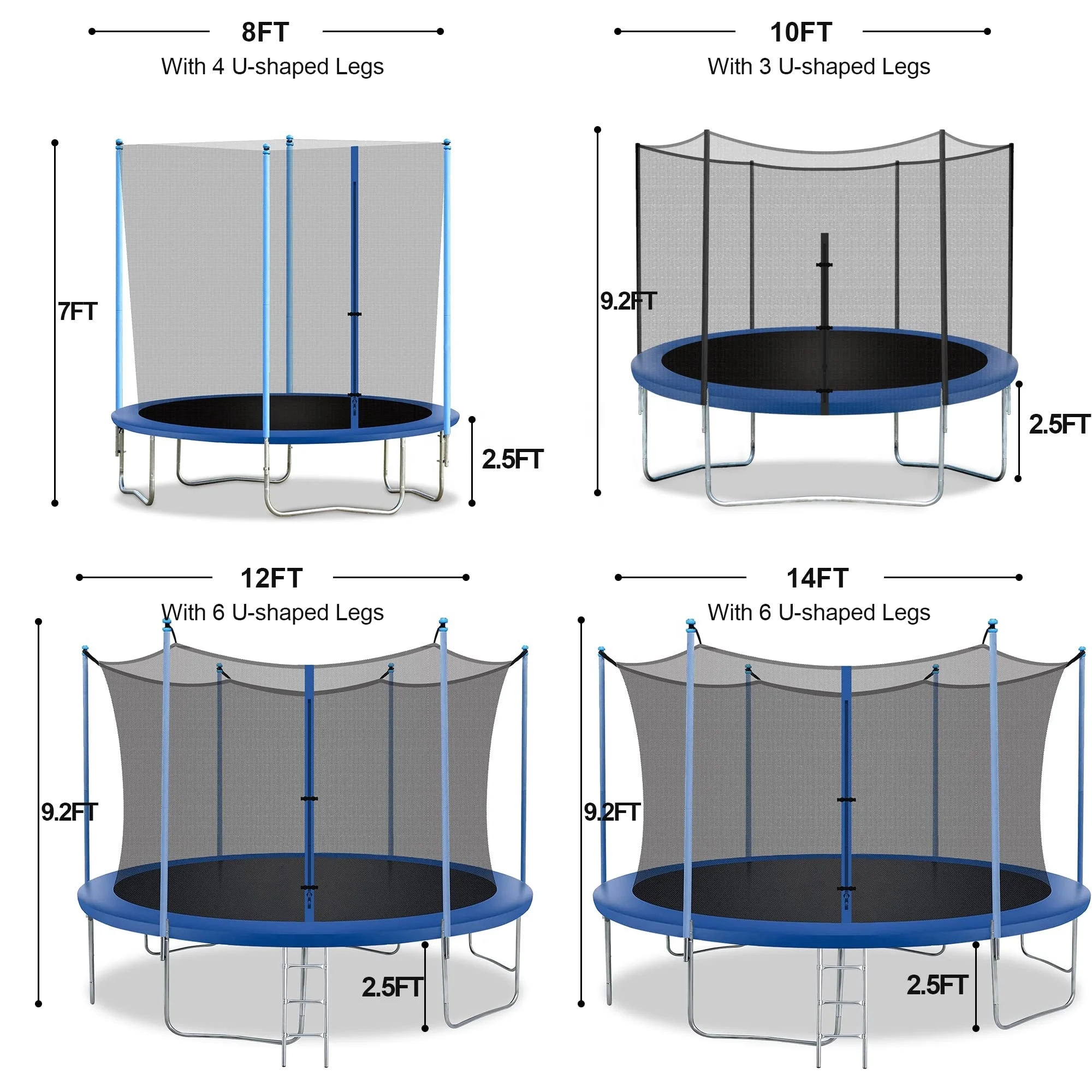 6FT 8FT 10FT 12FT Trampoline with Enclosure Net Outdoor Jump Rectangle Trampoline Exercise Trampoline PVC Spring Cover Padding