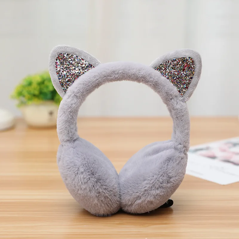 Winter Warm Outdoor Ear Covers Headband Girls Fluffy Fur Earwarmer Foldable Ear Muffs Sports Cartoon Cat Ear Earmuffs