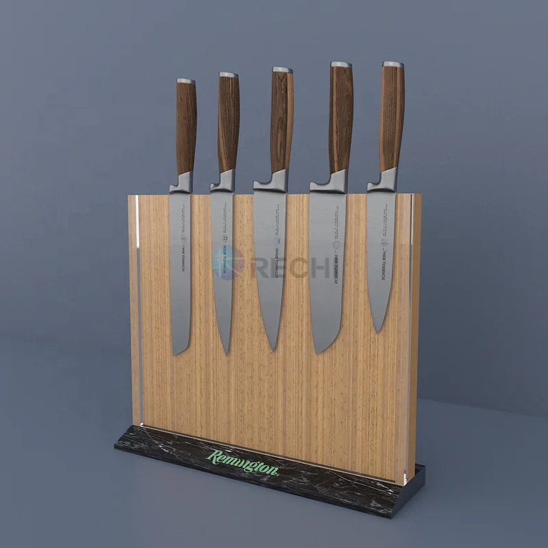 RECHI Custom Hot selling wooden knife block kitchen knife storage stand magnetic knife holder with acrylic shield