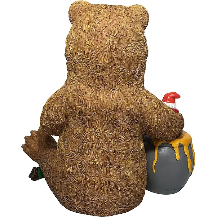 Miniature Bear and Gnomes with Honey - A Garden Gnome Statue for Your Fairy Garden