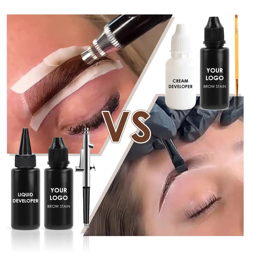 Plant based lash brow dye 9 color eye brow stain tint long lasting hybrid liquid eyebrow tint kit private label