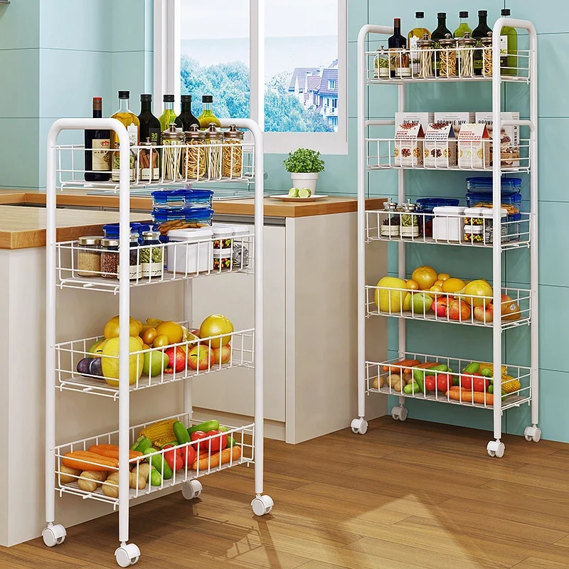 Multi-layer Rotating Kitchen Storage Rack Vegetable Fruit Trolley Kitchen Rack Movable rotating shelf organizer