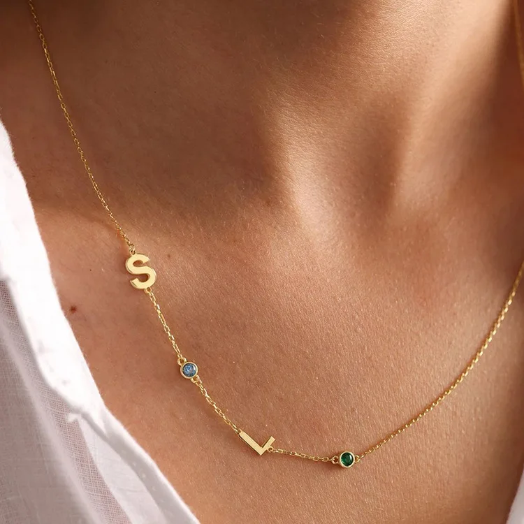 Minimalist Custom Name Letters Elegant Women Personalized 14K Gold Plated Birthstone Necklace