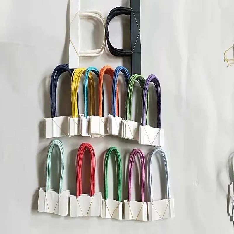 Customized cowhide shopping bag handle with white twisted rope for paper bags