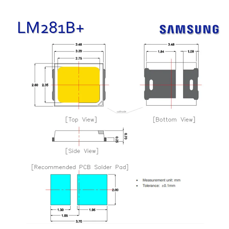 Lm64-68 CCT 4000K Cri80 3 В 0 5 Вт светодиодный чип SPMWH1228FD7WAT0RJ Samsung LM281B для светодиодного освещения