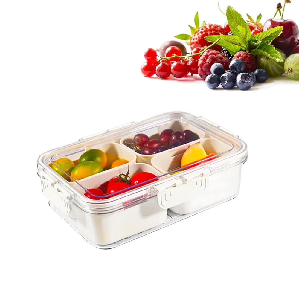 Rayshine Divided Plastic Clear Sealed  Sugar Salt Spicy Spice  Containers Serving Tray Snackle Box Storage With Lid And Handle