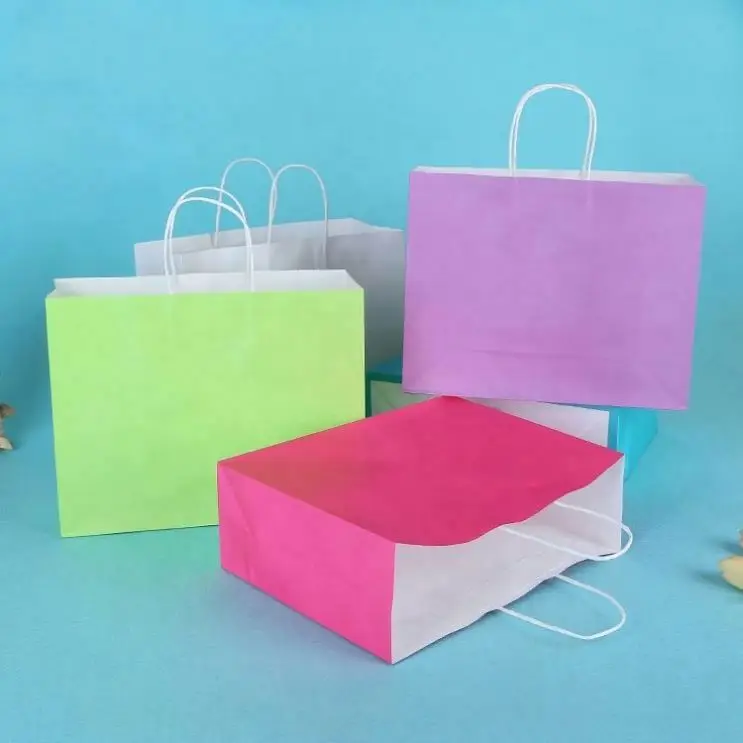 China Thin White Material Colored Kraft Paper Bag With Customized Logo Accepted Manufacturers