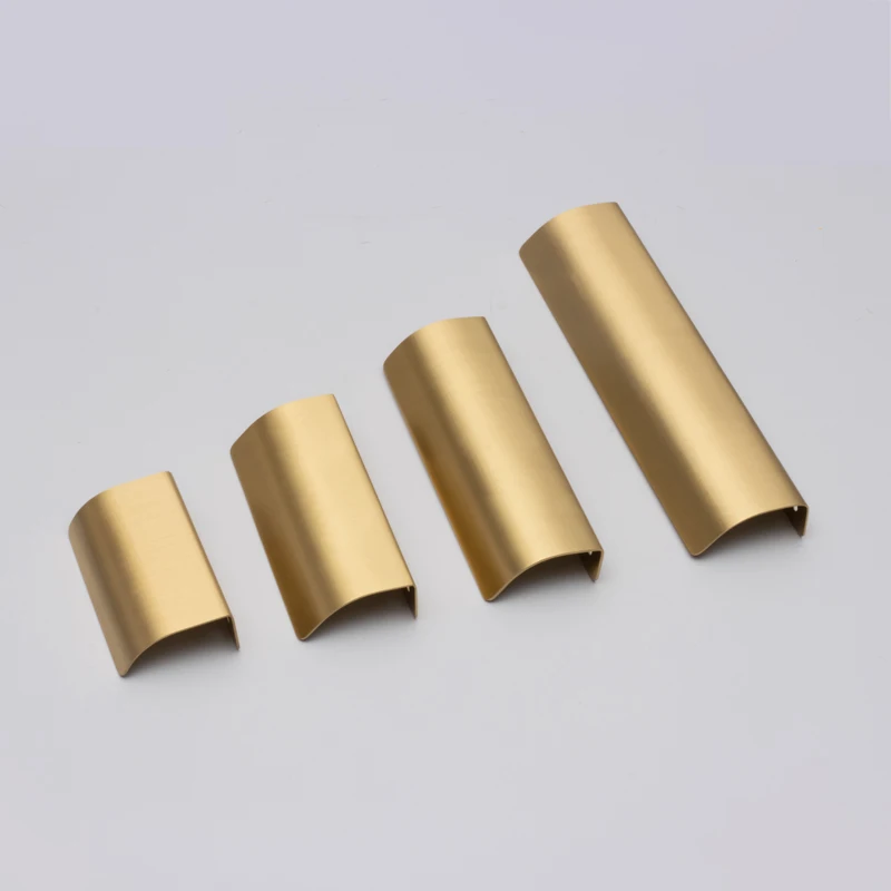 Side-mounted invisible edge banding curved brass handles Copper Furniture Handles  luxury cabinets Wardrobe drawer door handles