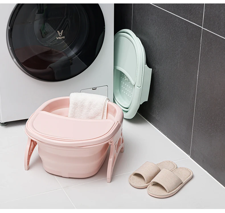 Folding Foot Wash Tub with Lid Sauna Foaming Massage Bucket Bathroom Foot Bath Basin Portable Foldable Footbath Hot Tubs