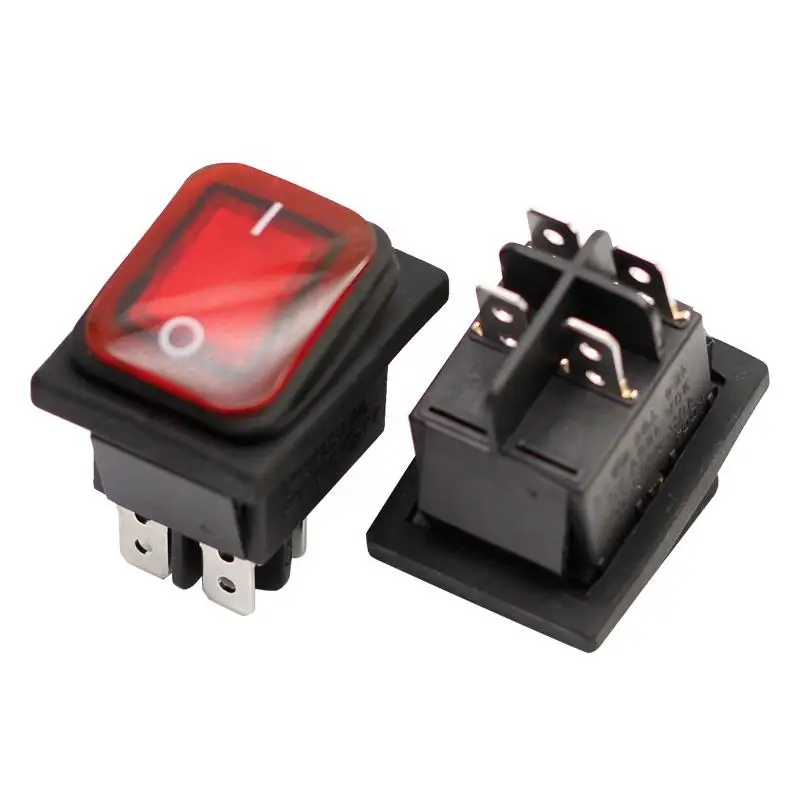 Waterproof 250V 16A On Off 4 pin KCD4 red light rocker switches