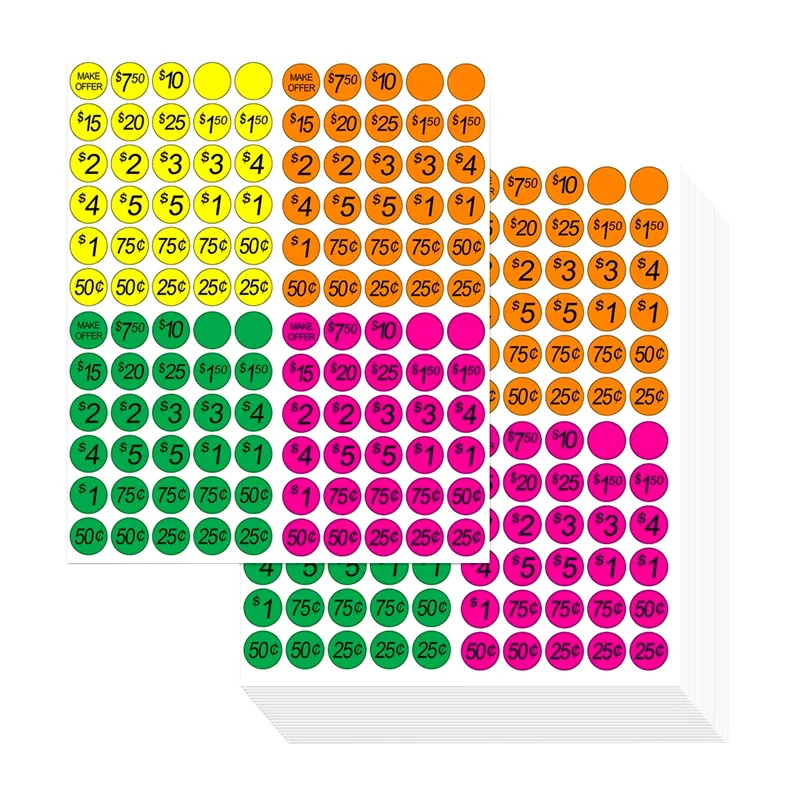 Yellow Pink Price Stickers 1 Inch  Circle Dots Sale Labels Adhesive Pricing Stickers Labels