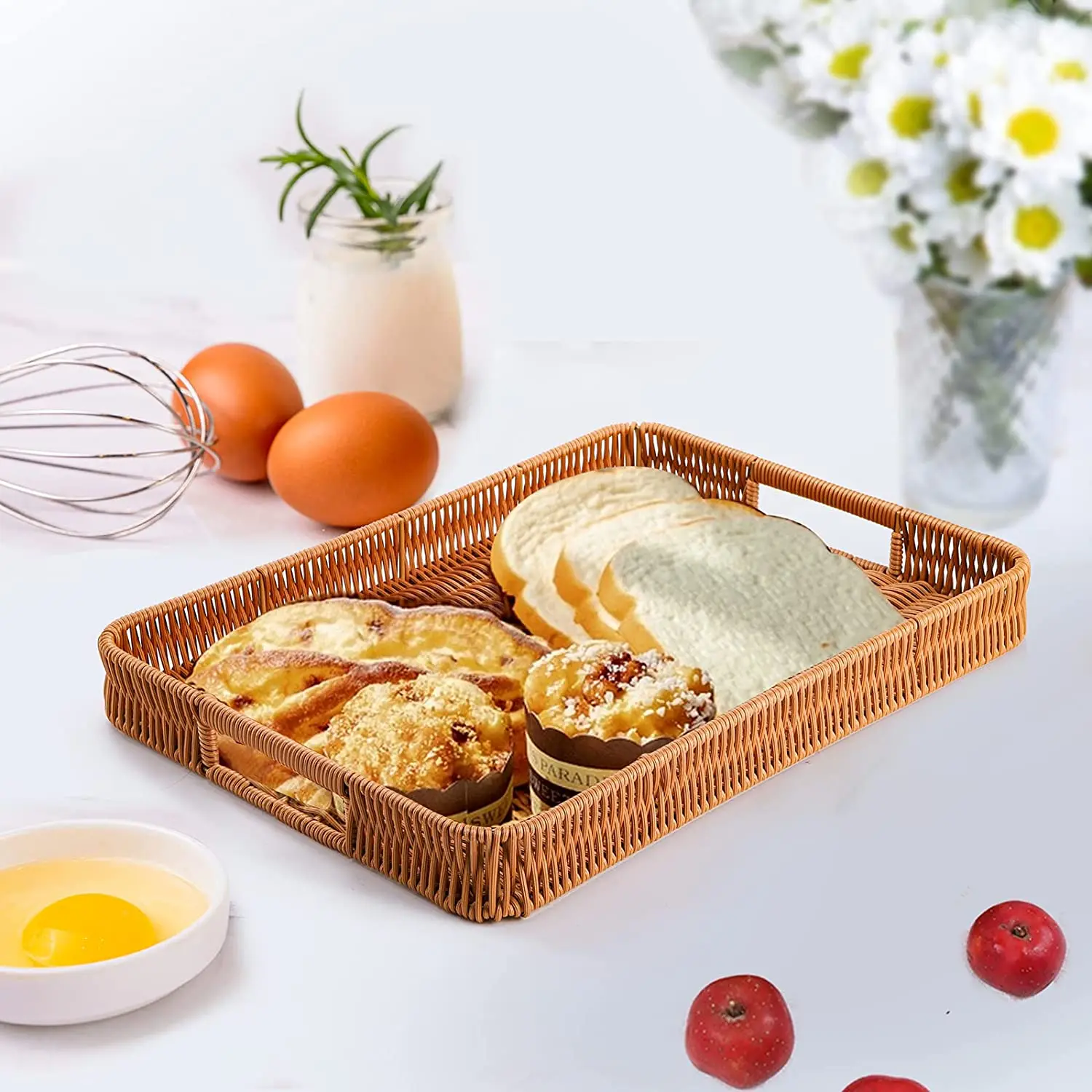 Handmade Handicraft Eco-Friendly Wicker Willow Storage Baskets Bread Tray PP Plastic Rattan Basket