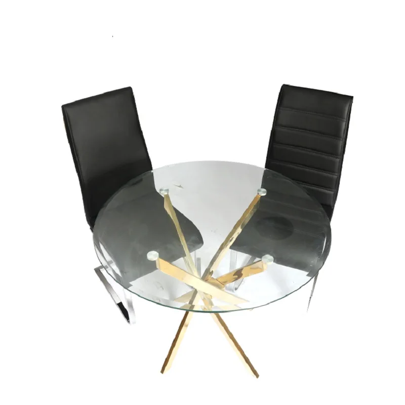 The latest wedding table with transparent tempered glass top round gold stainless steel