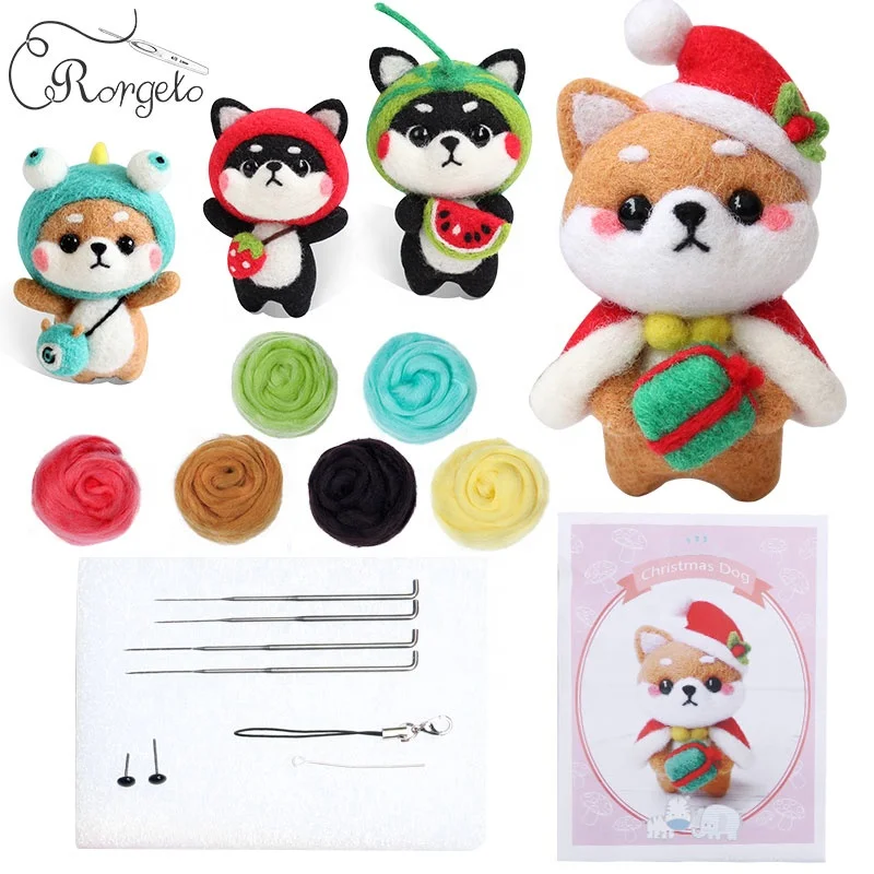 
Hot Sale Different Styles Lovely Shiba Inu Dog Wool Felt Animals Starter Kit Needle Felting Wool 