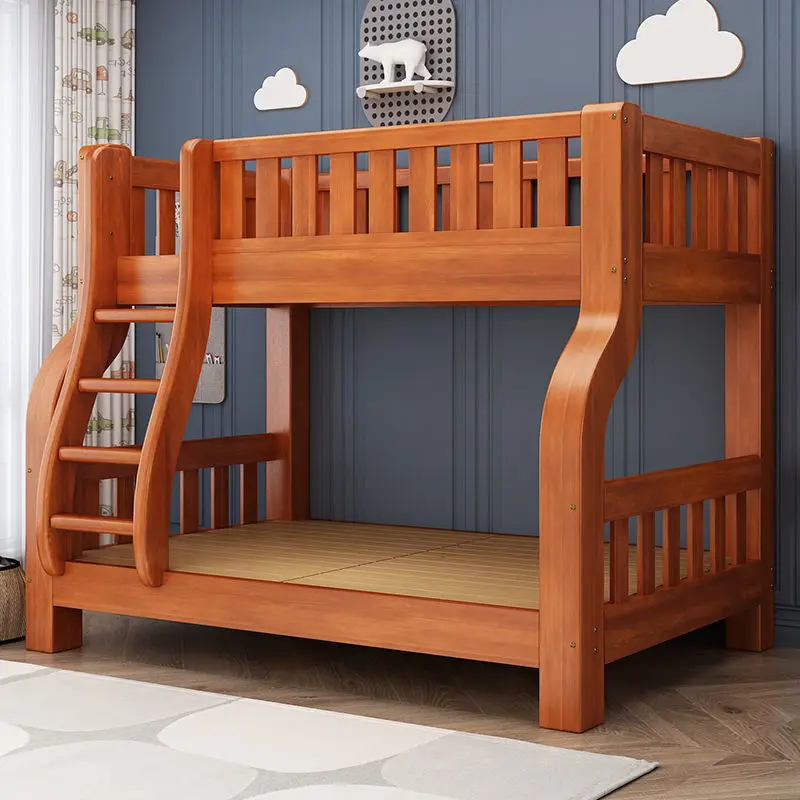Cheap Girls Adults Solid Wood Frame Double Children Bed King Size Modern Bedroom Furniture Kids Bunk Bed With Slide And Stairs