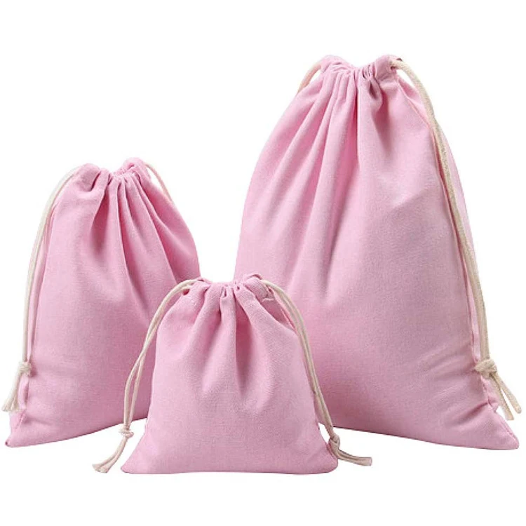 
Retail Pink Small Blank Organic Grocery Cotton Bags Drawstring Canvas Bag For Food Storage 