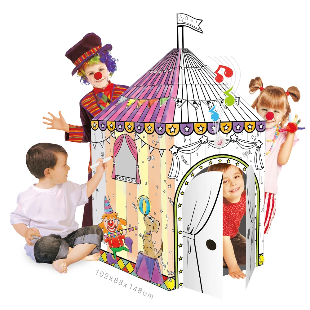 3D House Diy Doodle Kids Painting Toys Paper Educational Drawing Playhouse Cardboard Castle
