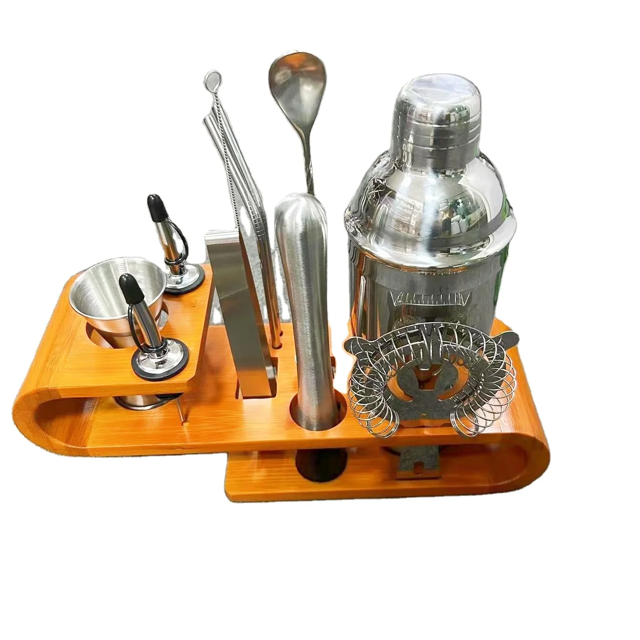 Набор бармена на заказ набор инструментов для бара коктейльный шейкер мартини 24 унции со стильной бамбуковой деревянной подставкой