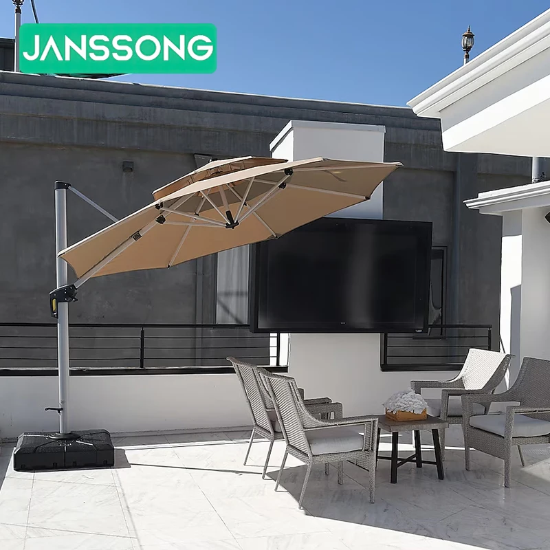 Modern Outdoor Patio Umbrella Waterproof Double Canopy Outdoor Umbrella Beach Aluminum Pool Parasol beach umbrella custom shade