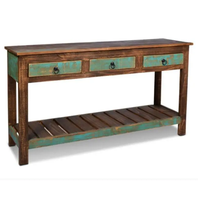 INDUSTRIAL & VINTAGE INDIAN OLD RECLAIMED WOOD LIVING ROOM MODERN PATTERN CONSOLE TABLE WITH 2 DRAWERS