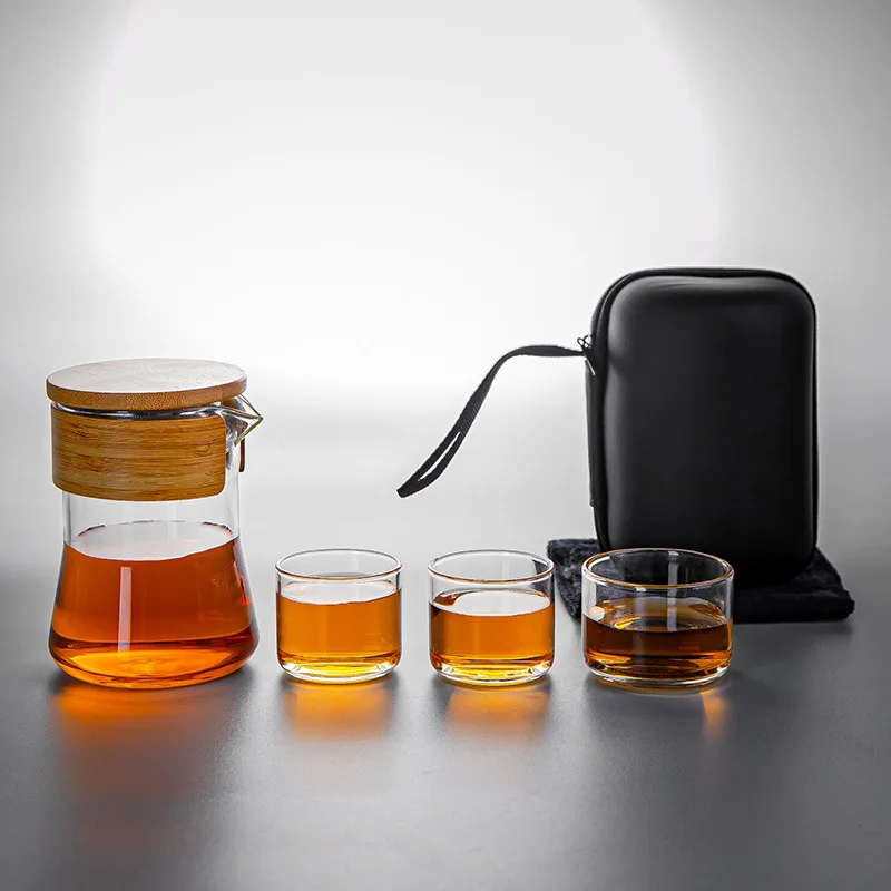 Small Stocked Travel Tea Set Glass Teapot And Cup Gift Set Kungfu Tea Pot With Carrying Bag