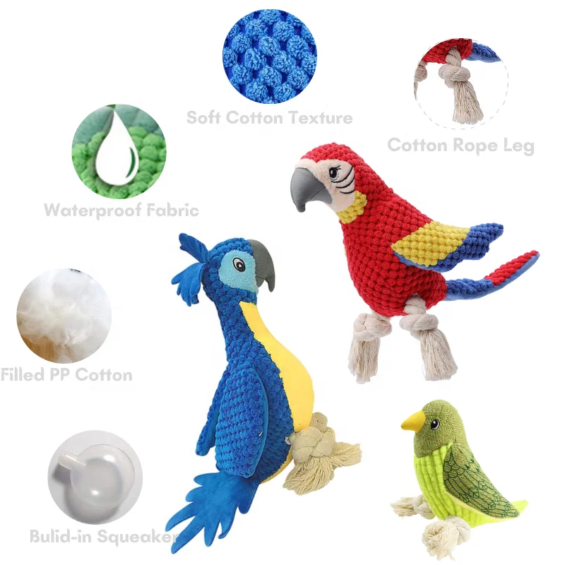 2022 Parrot Goose Pigeon Shape Pet Plush Toy Squeaky Interactive Stuffed Dog Toys