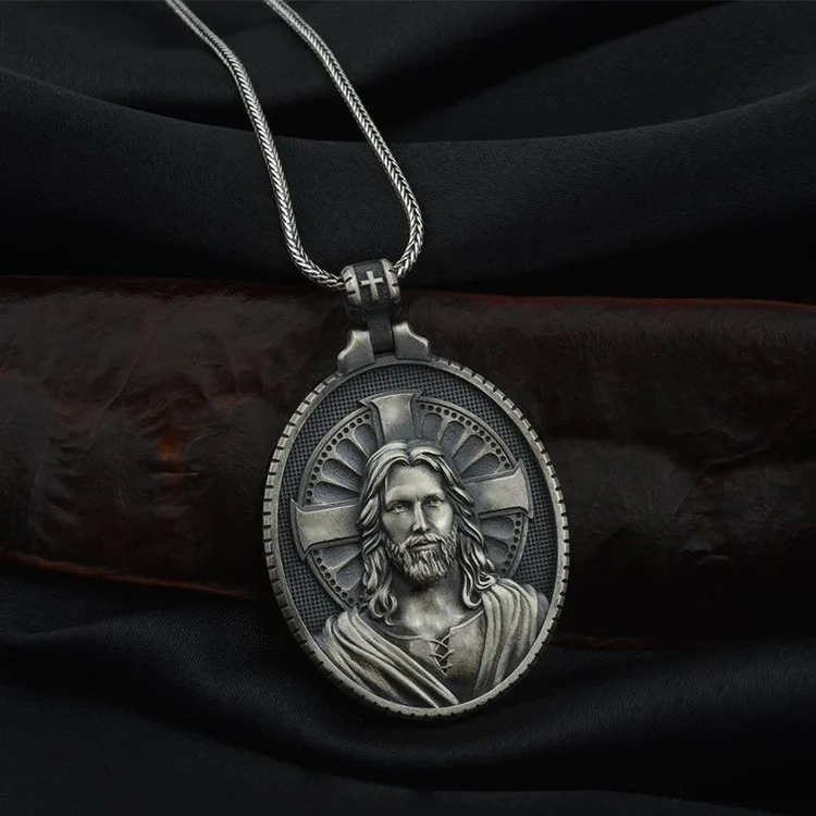 Christian Jesus Men Pendant Catholic Cross Necklace Retro Religious Medal Necklace