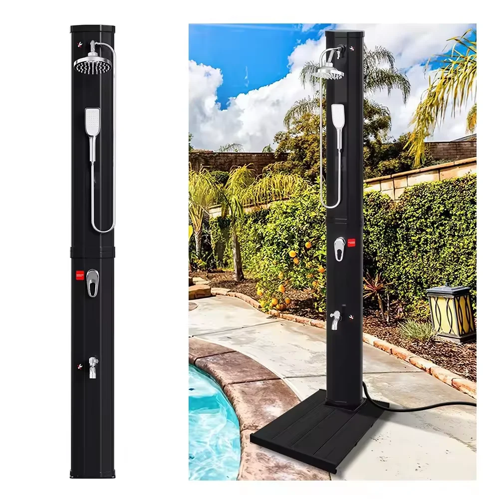 KANGRUN 35L 100% green energy solar heated portable black pool outdoor garden shower with handle shower