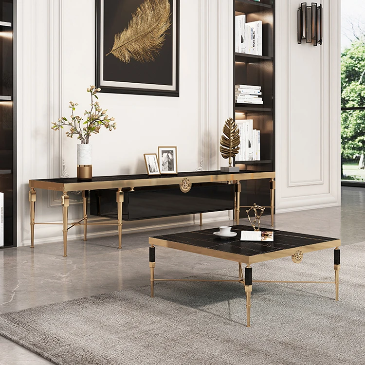 Italian design Tempered glass/Sintered stone  top square luxury coffee table square stainless steel coffee table