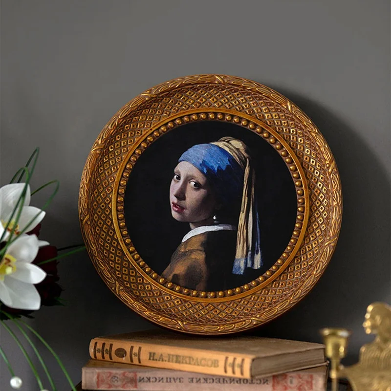 European Oil Painting Frame Round Classical Dressing Mirror Round Resin Mirror Frame Wall Hanging Photo Frame