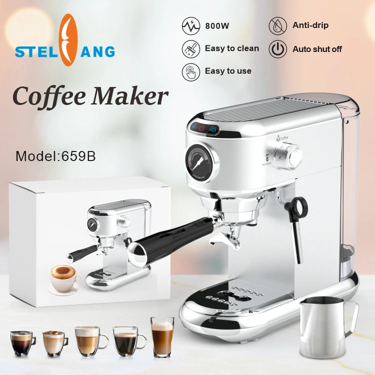 Multi Function Professional Double Serve Powder Semi Automatic 2 In 1 Espresso Coffee Maker Brewer With Steamer