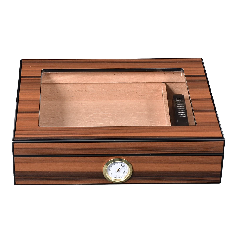 Hotsale custom logo wholesale manufacturer glass top wood cigar box spanish cedar wooden cigar humidor