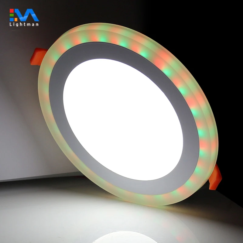 3 + 3 Вт 6 + 3 Вт 12 + 6 Вт 18 + 6 Вт белая и RGB круглая Светодиодная панель 3 цвета в одном двойном Куба изменение цвета Светодиодная панель