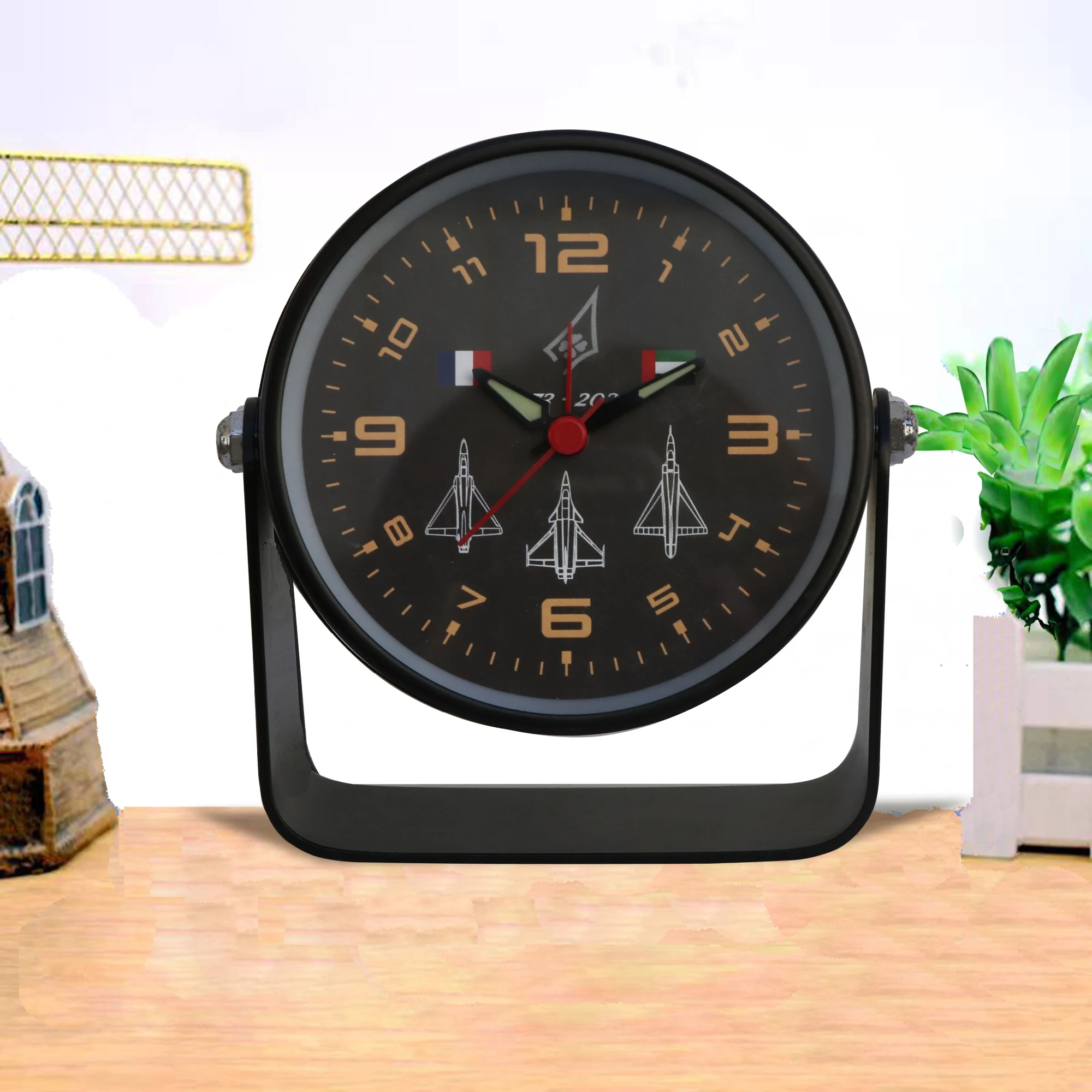 Customized Fan shaped Cute Table Clock Premium Gift with Lighting Mini Metal Alarm Clock