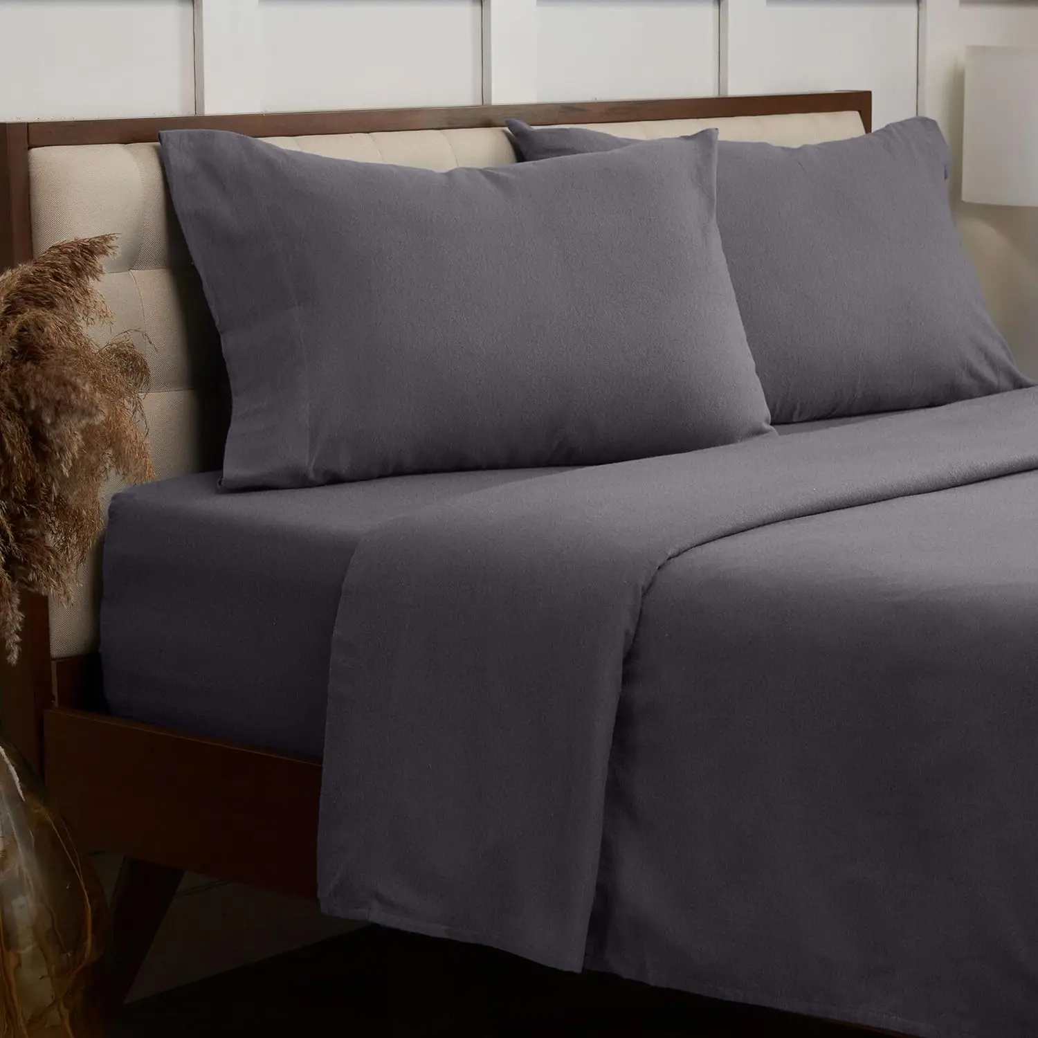 Flannel Queen Size Cotton Sheets Set Double Brushed Sheets Queen Size Deep Pocket Fitted Sheet up to 16 inch 4 PC Set