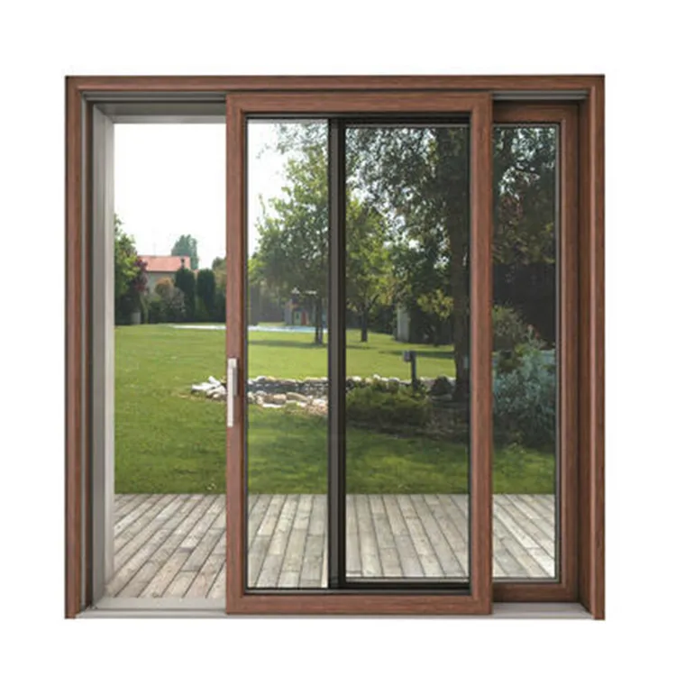 High Quality Brown Metal and Nylon Material Windows Soundproof Screen Magnetic Sensor Sliding UPVC Windows