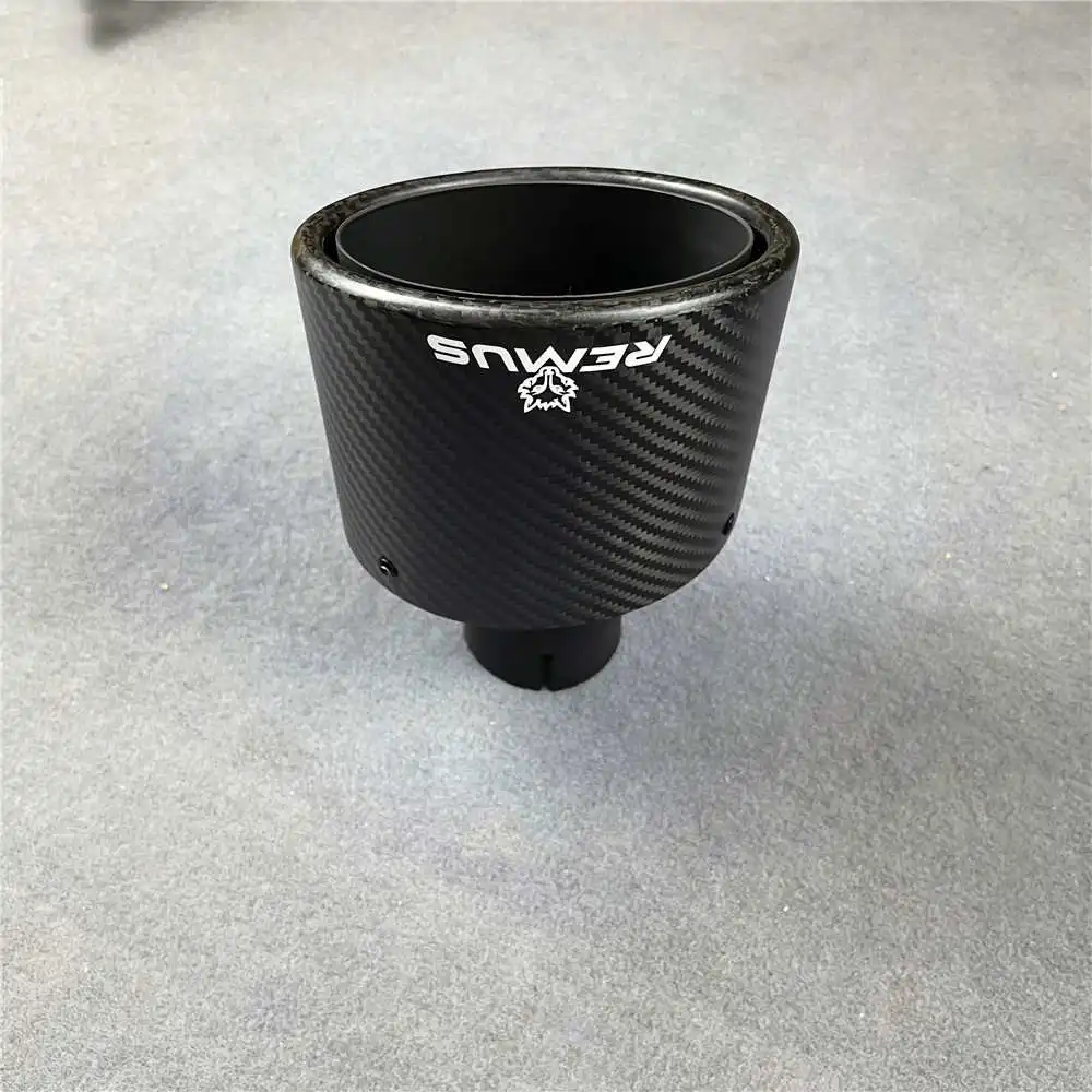 1 Pcs Car Universal For REMUS Exhaust Pipe Muffler Tip Length 195MM Matte Carbon Fiber Stainless Steel Rear Nozzles Tailpipe