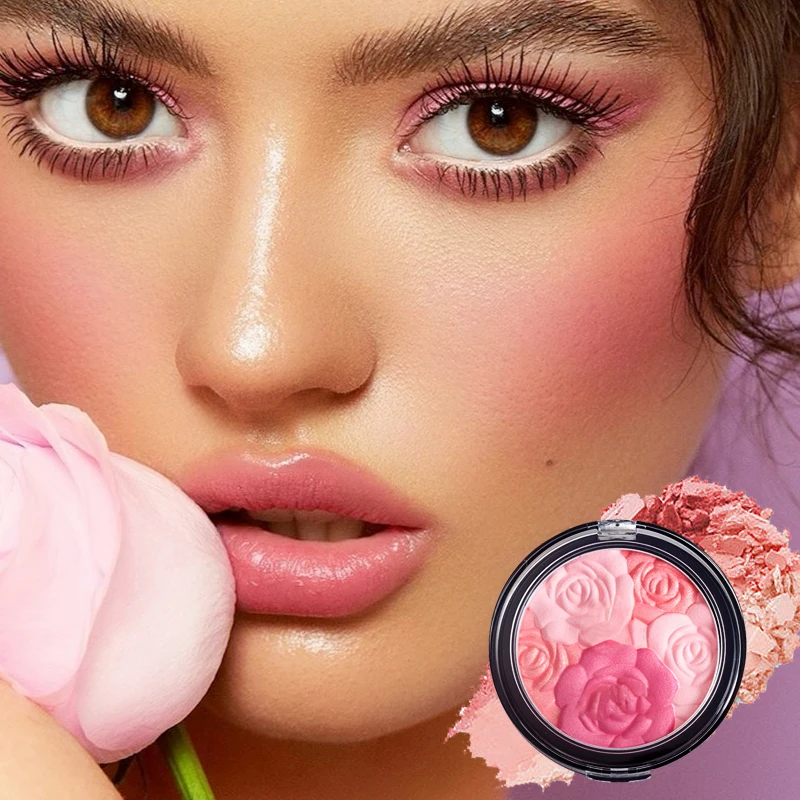 SHICELLE Private Label Waterproof Wholesale Vegan Blusher Palette Matte 3D  Embossing Cheeky Rose Powder Blush