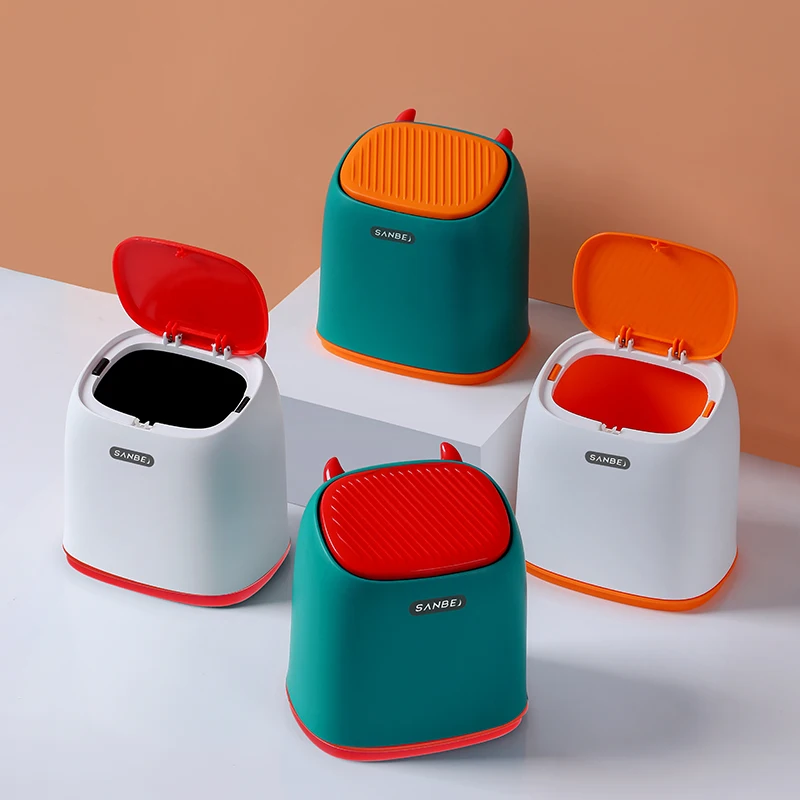 Pressing type New design Mavericks shape Office mini trash can plastic desktop waste bin