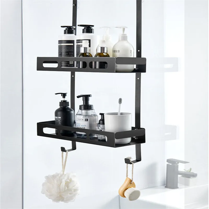 OGJ 201 Double-Layer Non-Perforated Stainless Steel Double-Door Rear Hanging Basket Bathroom Shelf