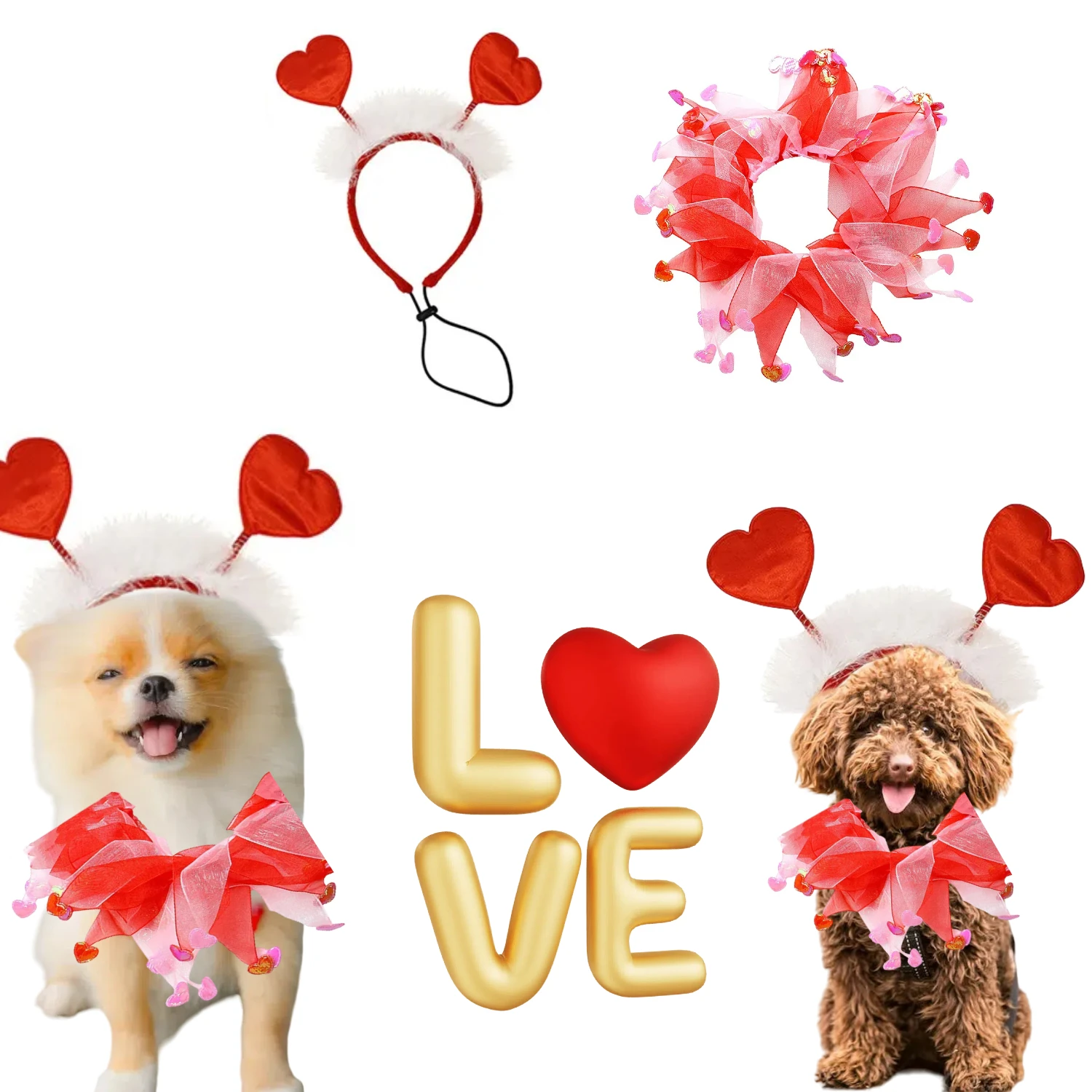 Hot sale cute Valentines Dog Heart Head Dog Bandana Pet Headband Flash Costume  for Pet Chained