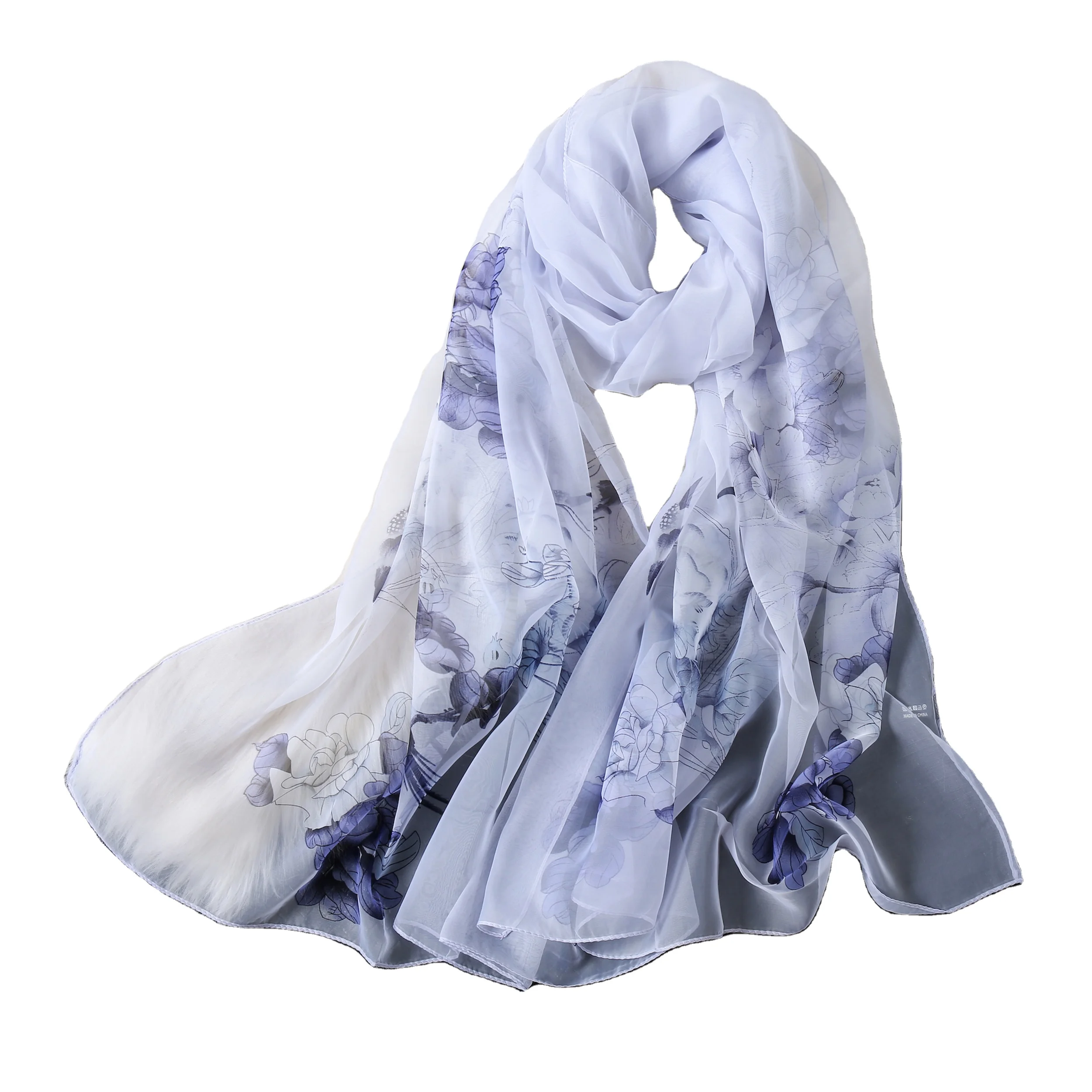 Оптовая продажа с фабрики, тонкий шифоновый женский длинный шарф с цветочным принтом
