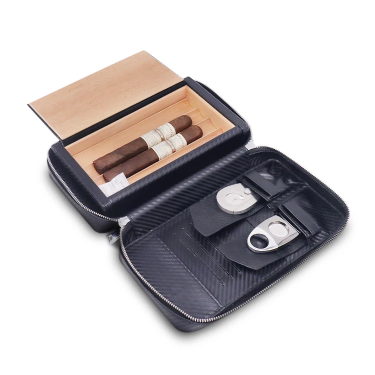 Manufacturer wholesale suitcase tube cedar wood cigar slot leather cigar case