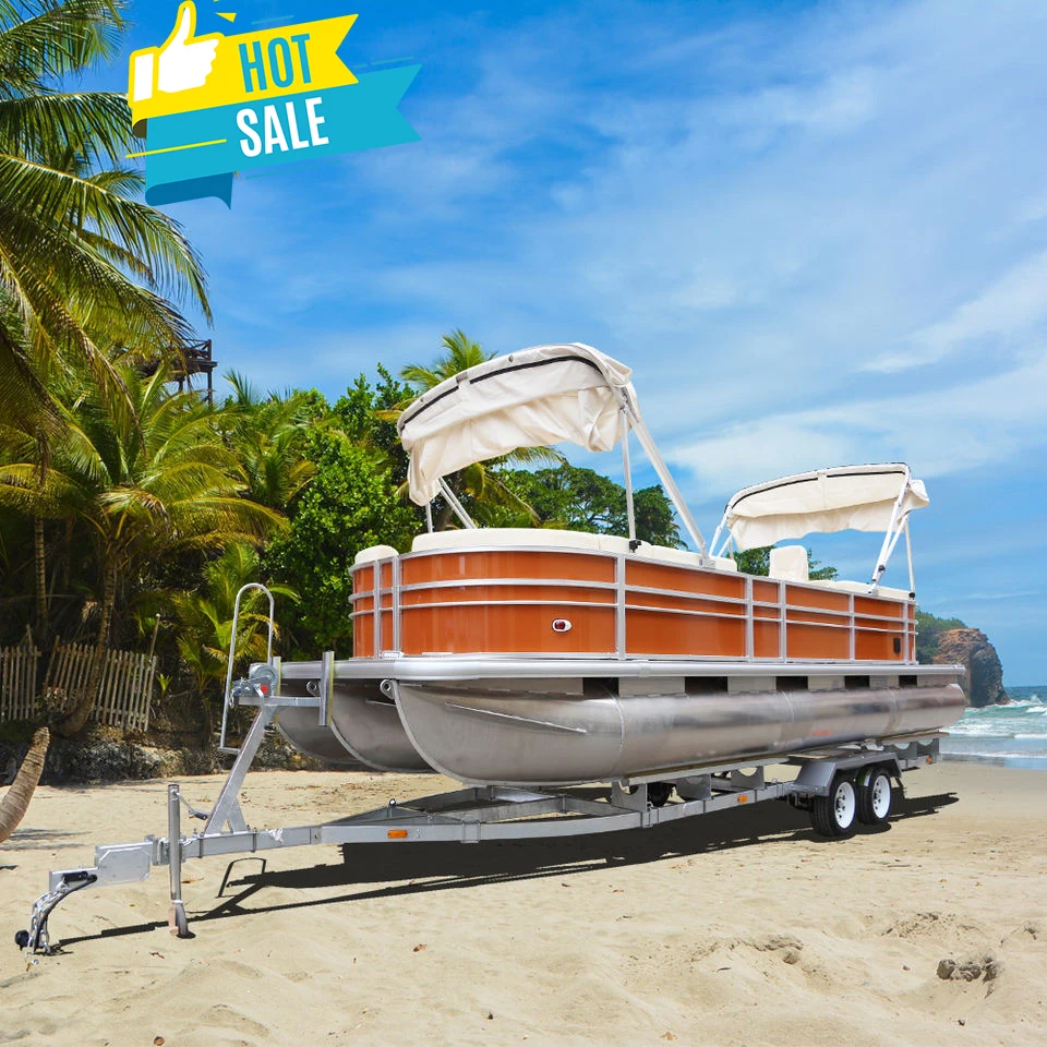 Customizable 25 FT Luxury Aluminum Pontoon Boat for Family Sports Fishing Fiberglass Welded Workmanship for Outdoor Lake Use