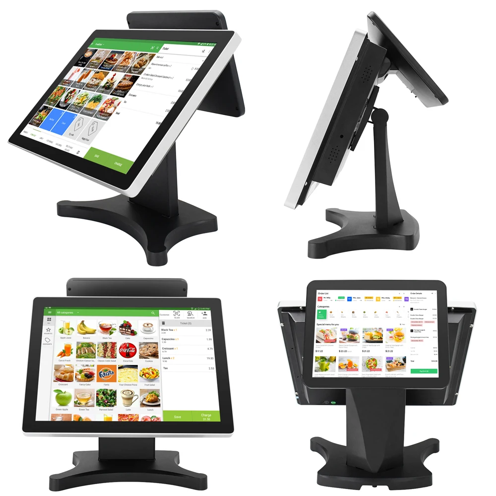 Factory wholesale 12 15 15.6 17 inch pos system aluminium with card reader and customer display for canteen