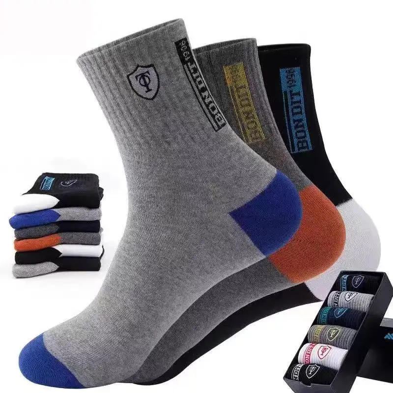 6 Pairs Box Classic Soft Business Socks Crew Bamboo Polyester Fiber Men Tube Sport Socks Set In A Box