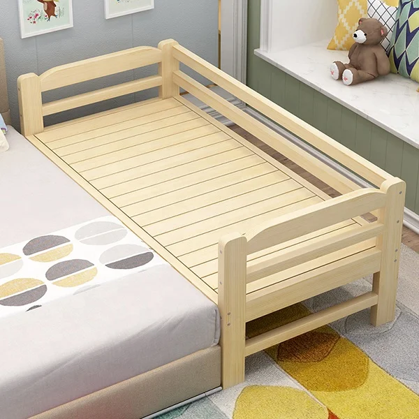 Wooden bed frame single children kids cot bed safety widening stitching baby bed